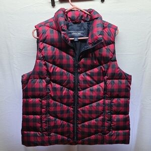 Lands' End Men's Red and Black Buffalo Plaid Puffer Vest